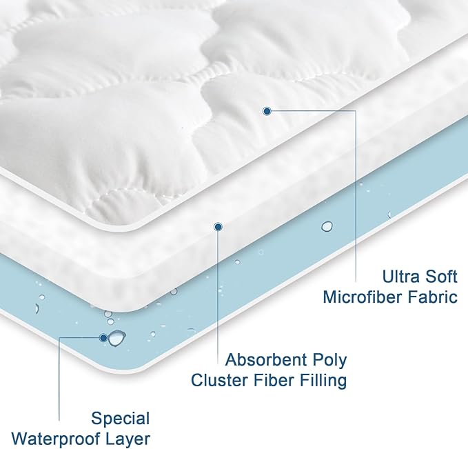 Twin Extra Long (XL) Mattress Pad Waterproof Protector, Twin XL Mattress Protector Cover for College Dorm, Breathable & Noiseless Twin XL Mattress Topper Fitted with Deep Pocket to 14" Depth