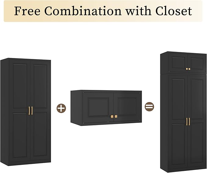 32" Metal Wall Cabinet 2 Doors,Black Hanging Cabinets with Handle,Metal Wardrobe Cabinets,Armoire Wardrobe Closet,Clothes Storage Cabinet for Bedroom,Laundry Room