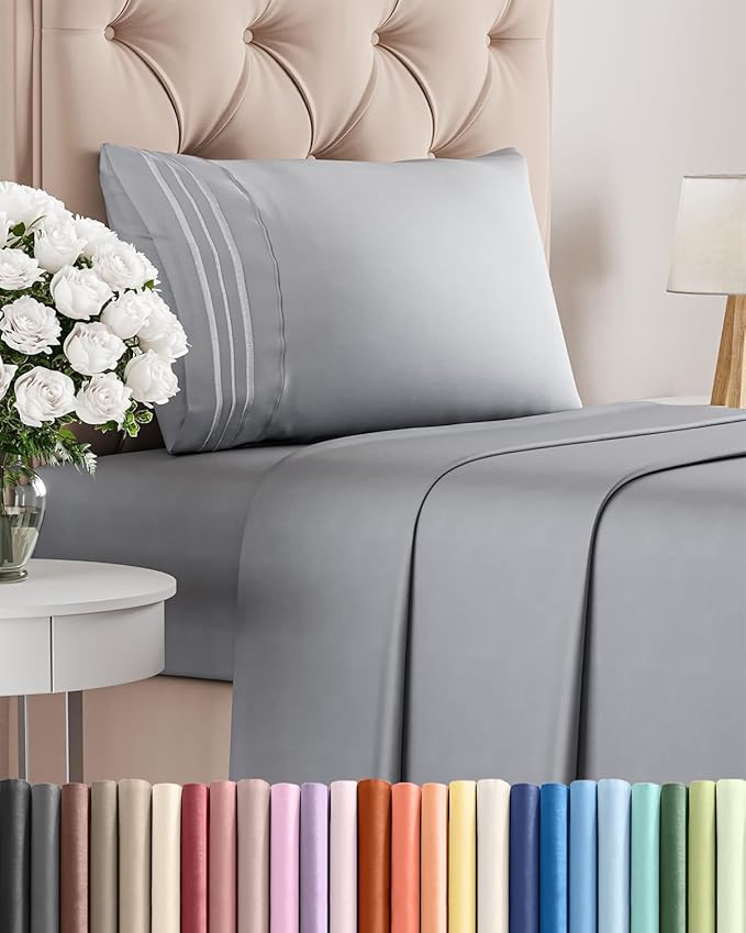 Twin Size 3 Piece Sheet Set - Comfy Breathable & Cooling Sheets - Hotel Luxury Bed Sheets for Women and Men - Deep Pockets, Easy-Fit, Soft and Wrinkle Free Sheets - Steel Blue Oeko-Tex Bed Sheet Set