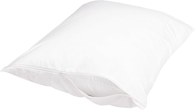 Amazon Basics Standard Breathable 100% Cotton Hypoallergenic Pillow Protector with Zipper, Machine Washable, White, 27 x 21 Inches, Pillows Not Included
