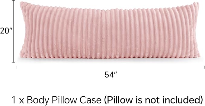 BEDELITE Fluffy Faux Fur Body Pillow Cover with Zipper, Luxury Plush 3D Striped Pillow Cover 20x54 Inches, Super Soft and Cozy Long Body Pillow Pillowcase for Bed Sofa Couch Room Decor(Pink)