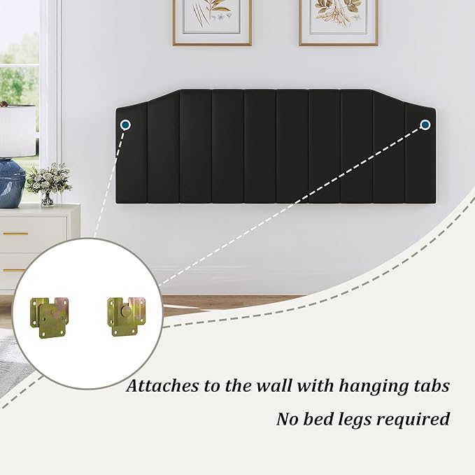 Furpopup King Size Headboard Only, Velvet Upholstered Headboard King/California King Size Wall Mount and Bed Frame Mount, Featuring High-Density Sponge Padding Easy Assembly Comfort Style-Black
