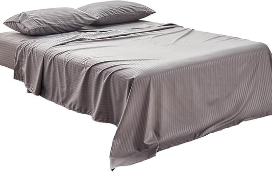 Kingnex Queen Sheet Set Striped Pattern Soft Brushed Microfiber 1 Fitted Sheet 1 Flat Sheet 2 Pillowcases Bedding Sheets Set Grey