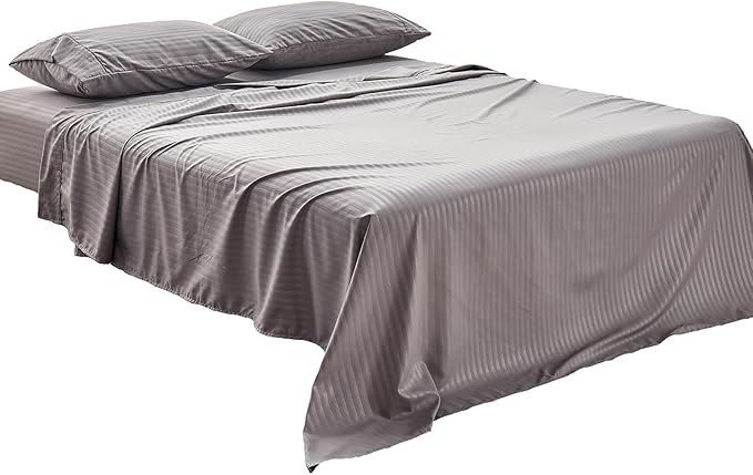 Kingnex Striped RV King Sheets Set for 72 x 80 Camper Bed with up to 15 Deep Soft Brushed 1800 Microfiber 4 Piece Bedding Set 72x80 Grey
