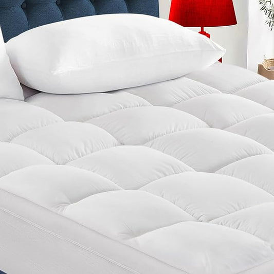 CYMULA Full Size Mattress Topper - Extra Thick Cooling Mattress Pad Cover for Back Pain - Soft Mattress Protector Firm Bed Topper Pillow Top with 8-21 Inch Deep Pocket 3D Snow Down Alternative Fill