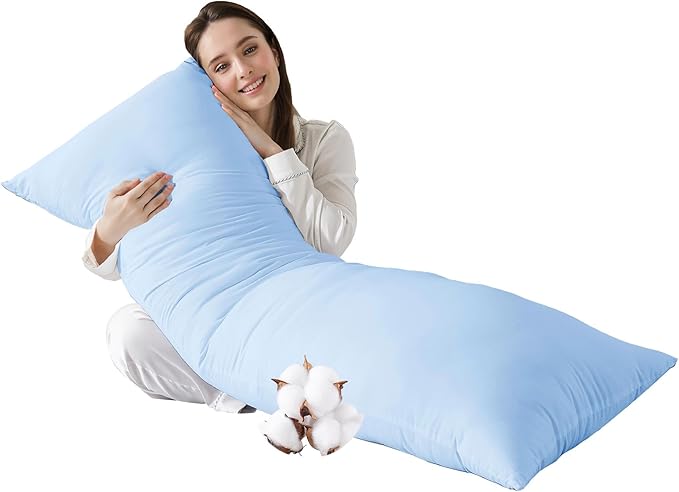 SHOUREN Cotton Body Pillow Insert - Cooling Breathable Full Body Pillow for Side Sleeper - Soft Long Bed Pillow for Adults - 20 x 54 inch-Blue