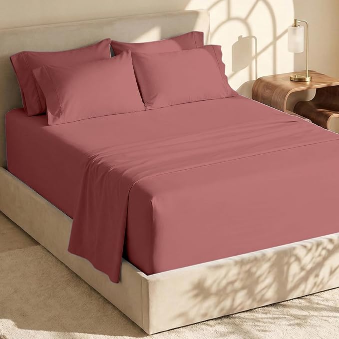 Hearth & Harbor Bed Sheets, Luxury Soft 6 Piece Bed Sheet Set Extra Deep Pocket Fitted Sheets Fits Mattress up to 21", Double Brushed Bedding Sheets & Pillowcases,