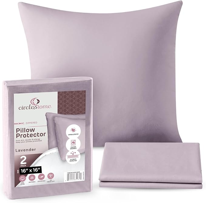 CIRCLESHOME Throw Pillow Protectors - 100% Cotton Breathable Pillowcases - 16 X 16 Square Pillowcases - Protects Pillows from Dirt, Dust and Debris (Square Pillow - 4 Pack- 16x16)