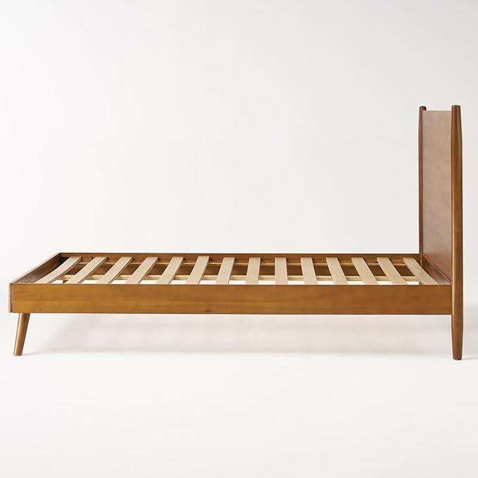 Merax Full Size Solid Wood Platform Bed, Mid-Century Modern Bed Frame with Splayed Legs, 600 lbs Weight Capacity, No Box Spring Needed, Natural
