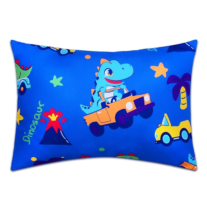 Cloele Kids Toddler Pillowcase Envelope Travel Pillowcase Baby Pillow Cover Fits Pillows Sized 12x16 or 13x18-1 Pack Soft Children’s Bedding Pillowslip Case for Boys and Girls - Car Dinosaur