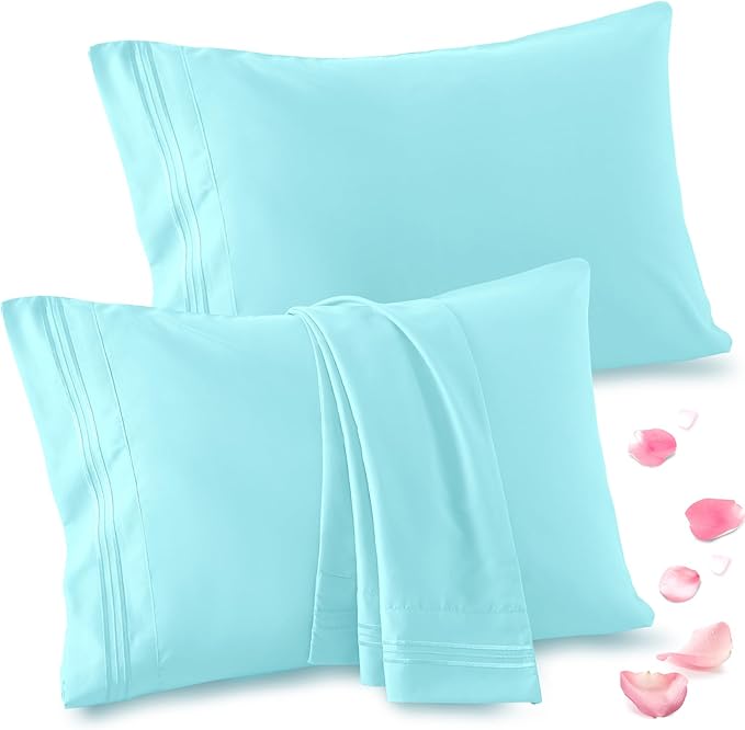 Vonty 2 Pack King Pillow Cases - 20x40 Inch, 1800 Thread Count Microfiber Pillowcases King Size Aqua Blue Pillow Cases Luxury & Soft Embroidered Bed Pillow Covers with Envelope Closure