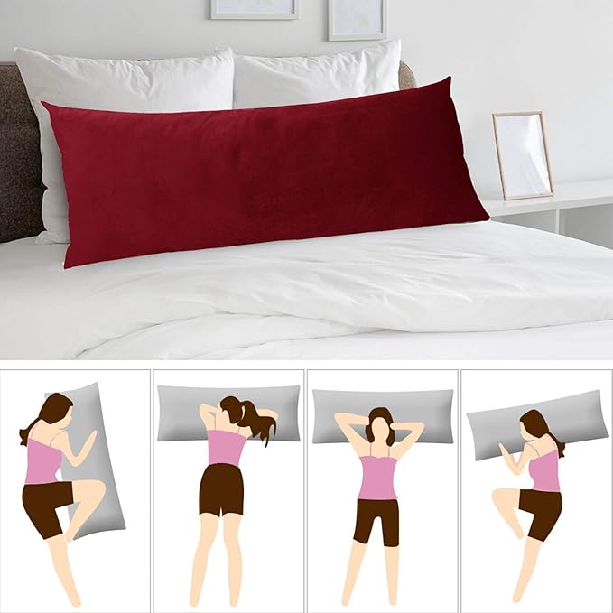 StangH Christmas Red Body Pillow Cover, Soft Velvet Body Pillowcase for Pregnant Women, Holiday Lavish Decorative Oblong Pillowcase for Bedroom/Theater/Sofa/Couch, 20 x 54 inches Long, 1 Pc