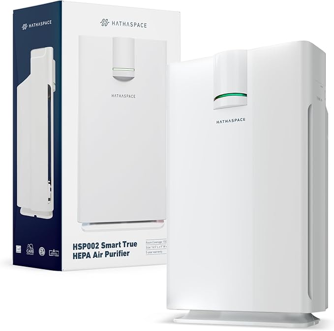 HATHASPACE Smart Air Purifiers - True HEPA Air Purifier, Cleaner & Filter for Allergies, Smoke, Pets - Eliminator of 99.9% of Dust, Pet Hair, Odors - HSP002-1500 Sq. Ft.