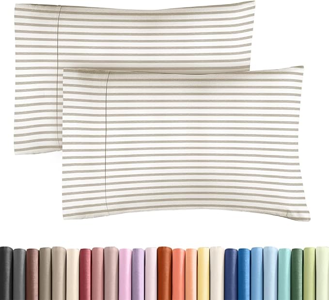 Standard Pillow Cases Set of 2 - Ultra-Soft Hotel Quality Pillowcase Covers - Comfy & Wrinkle Free - Stain and Fade Resistant - Machine Washable Pillow Protectors - 2 Piece Set - Beige Stripes 2