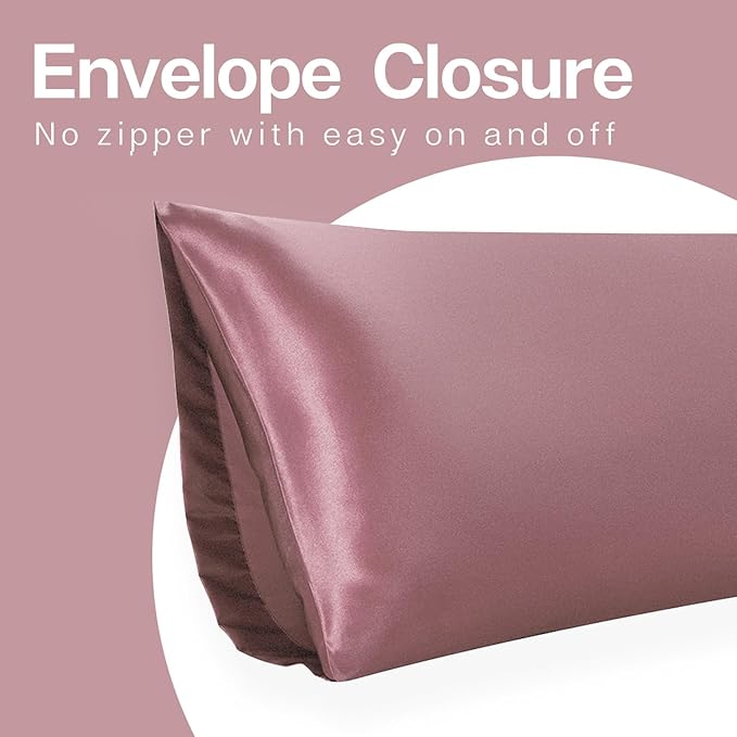 MR&HM Satin Body Pillow Cover, Soft and Breathable Body Pillow Case with Envelope Closure, Cooling and Silky Long Pillowcase for Hair and Skin,Grey (20x54, Rose Taupe)