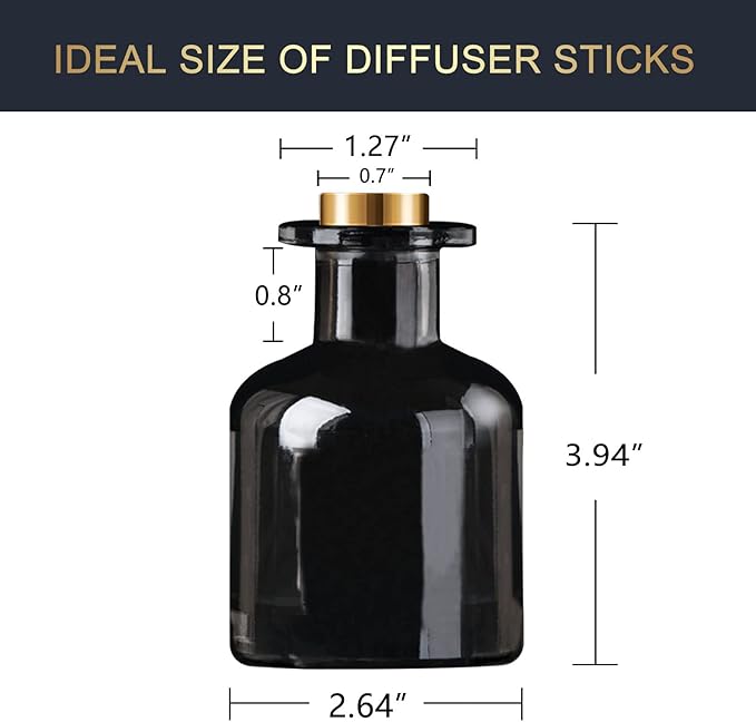 HOSSIAN Diffuser Glass Bottles Black -Empty Reed Diffuser Bottle With Sticks- Fragrance accessories use for DIY replacement reed diffuser sets (Clear+Black)