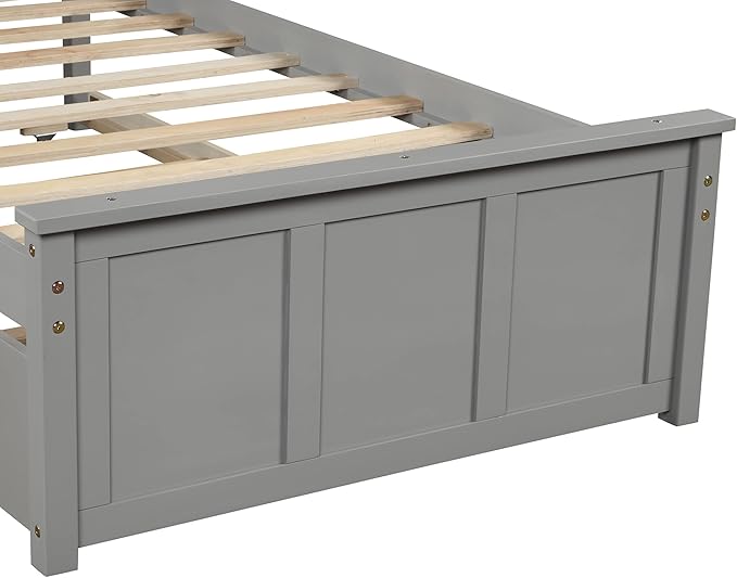 Ball & Cast Twin Bed Frames,Dyabed Platform Bed W/Pull Out Trundle Bed,Trundle can be Placed on Either Side of The Bed,for Bedroom,Guest Room,Apartment,Gray