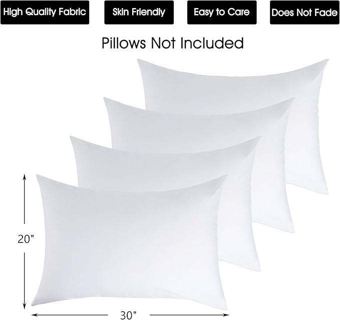 Sleep Better with White Cotton Pillowcases Set of 4 - Queen Size Pillow Cases with Zipper 400 Thread Count Cooling & Breathable Pillow Protectors 20" x 30"