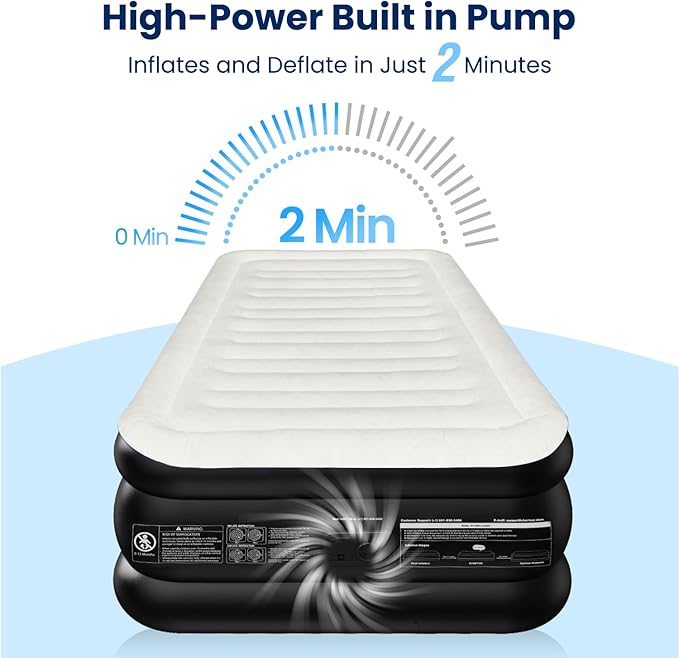 CHERIMOR Twin XL Air Mattress with Built in Pump, Upgraded 80" Extra Long Twin Size Air Mattress, Multi-Layer Leakproof & Support 500 lbs, 2-Min Fast Inflation, Blow Up Bed for Home Camping Guests