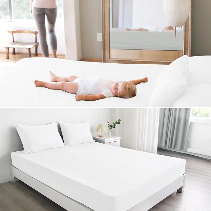 2 Pack Queen Mattress Protector Waterproof Cover, Waterproof Bed Queen Fitted Sheet Only, Machine Washable 18" Deep Pocket Mattress Covers for Bed, White