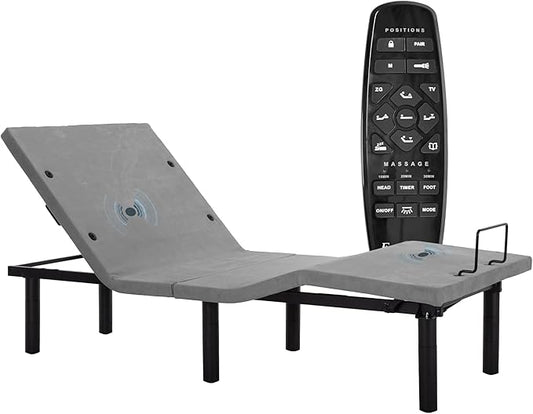 Fromann Adjustable Electric Twin XL Bed Base Frame with Massage, USB Type-C Ports, Zero Gravity, Under Bed Led Lighting and Three Leg Height (Grey)