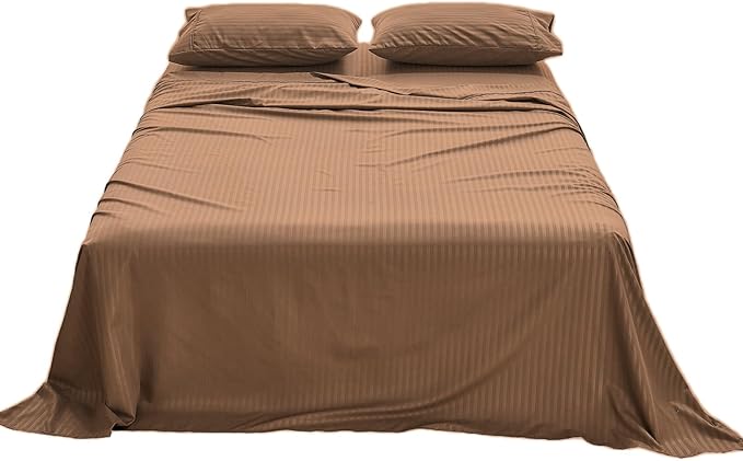 Kingnex Striped Sofa Bed Sheets Queen for Sleeper Sofa Bed Soft Double Brushed 4 Piece Bedding Pillowcase Set (60"x74"x6") Coffee