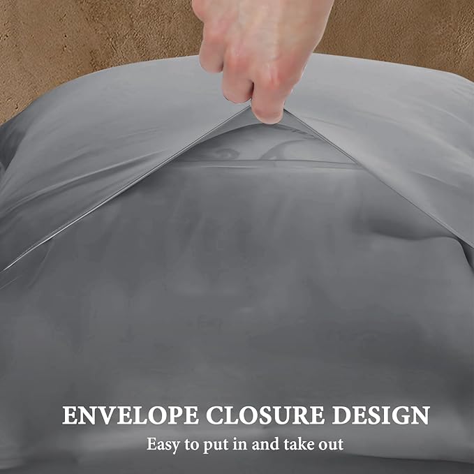 BHZ Grey Satin Goose Down Feather Pillows King Size with Satin Pillowcase for Hair and Skin, Cooling Pillow Cases Similar to Silk Pillow Cases, Decorative for Women, Mom Men