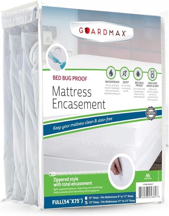 Guardmax Full Mattress Encasement with Zipper, Waterproof, Bed Bug Proof, and Dust Mite Proof Mattress Protector for Full Size Bed up to 12" Deep, Zippered All Around Jersey Knitted Mattress Cover