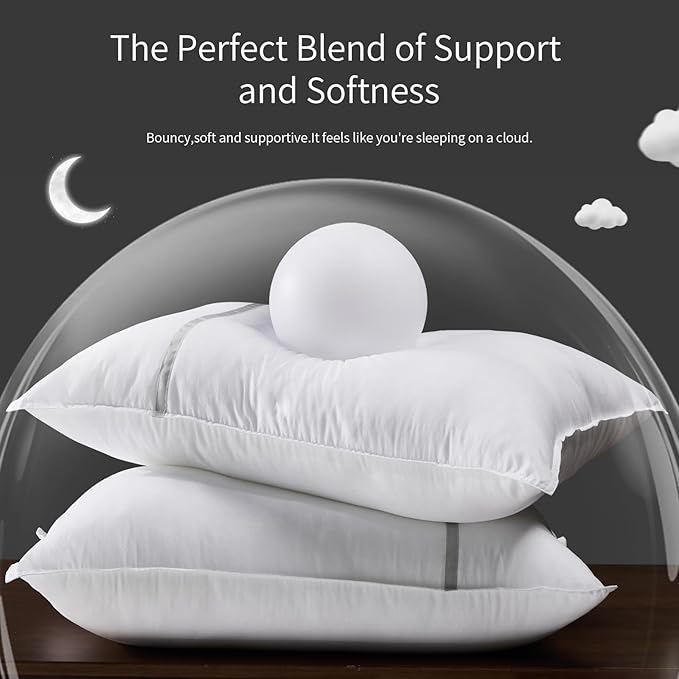 Bed Pillows Queen Size Set of 4, Medium Firm Hotel Pillows for Sleeping, Cooling Pillows for Side & Back Sleepers, Down Alternative Filling, 20 x 28 Inches