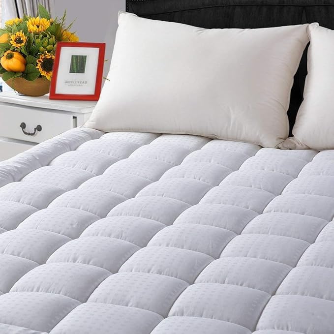 LEISURE TOWN Cotton Mattress Pad Twin Size Fitted Quilted Mattress Cover Pillow Top Mattress Topper Cooling Soft Breathable Mattress Protector with 8-21 Deep Pocket,Machine Washable (39x75 White)