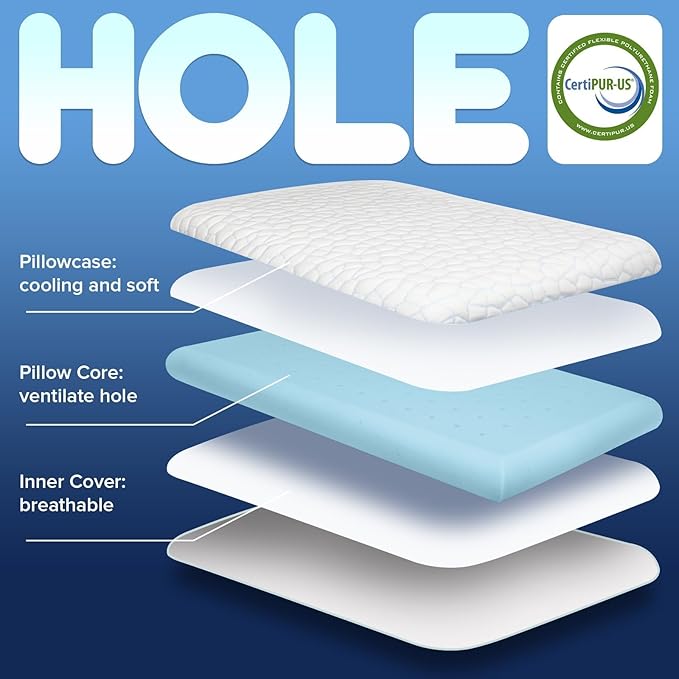 Ultra Thin Flat Pillows for Sleeping,Cooling Slim Memory Foam Pillow 3.25 in Ultra Thin Pillow,Low Profile Sleeper Pillows for Stomach Back Sleeper for Neck and Back Support Stomach sleeping pillow