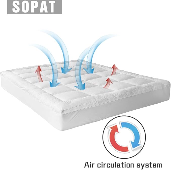 SOPAT Extra Thick Mattress Topper Twin 400TC Cotton Pillow Top Breathable Mattress Pad Protector with 8-22" Deep Pocket Soft Down Alternative Fill Mattress Cover (39x75 Inches, White)
