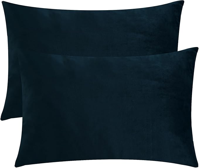 StangH Bed Pillow Pillowcase Thick Soft Velvet Fabric Zippered Pillow Covers for Bed/Couch/Sofa, Queen Size (Navy Blue, 20 x 30 inches) Set of 2, Warm Cozy Pillow Protector