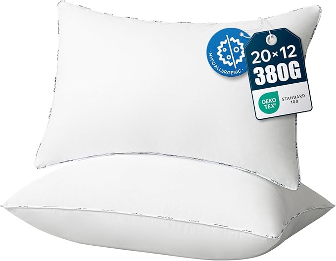 Phantoscope Hypoallergenic Throw Pillows Insert, 100% Virgin Fiber Throw Pillows - Indoor Pillow Inserts Decor Stuffer for Desk Sofa and Couch, Set of 2, 12 x 20