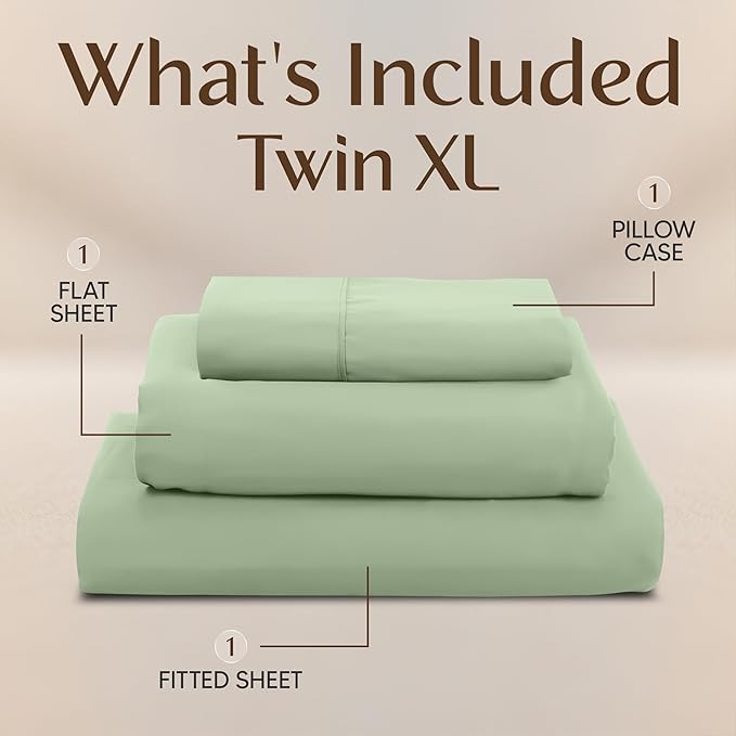 Utopia Bedding Twin XL Sheet Set – 3 Piece Bed Sheets for Twin XL Size Bed, Soft and Breathable Microfiber, Includes 1 Fitted Sheet, 1 Flat Sheet and 1 Pillowcase – Oeko Tex (Sage)