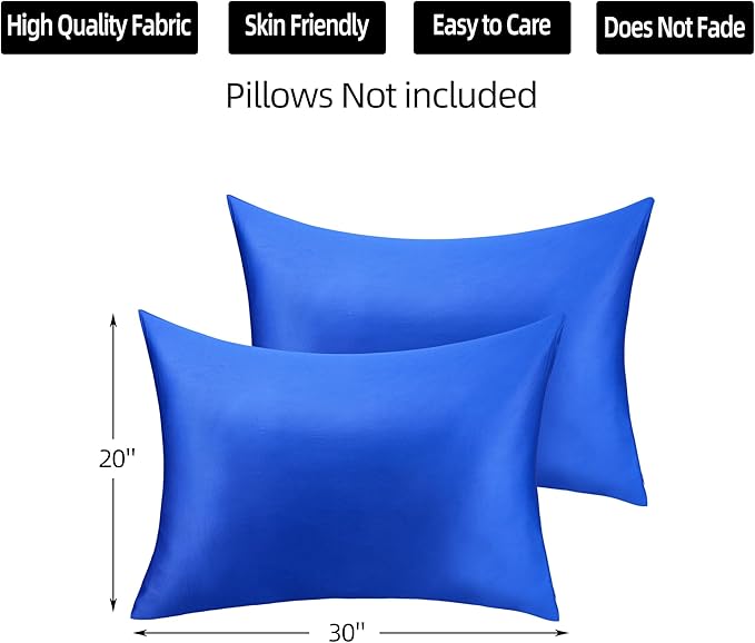 400 Thread Count Cotton Pillow Case Queen with Zipper, 30" L x 20" W, Cotton Pillow Protectors Cover- Set of 2 - Royal Blue - Pillows Not Included