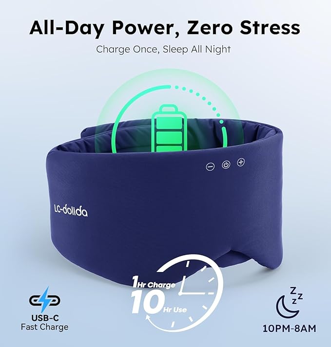 Luxury Bluetooth 5.4 Sleep Mask for Adults - Ice Fiber Cooling & HD Sound, 100% Light Blocking Adjustable Eye Cover for Travel & Side Sleepers - Soft Sleep Headphones with 10H Playtime (Blue)