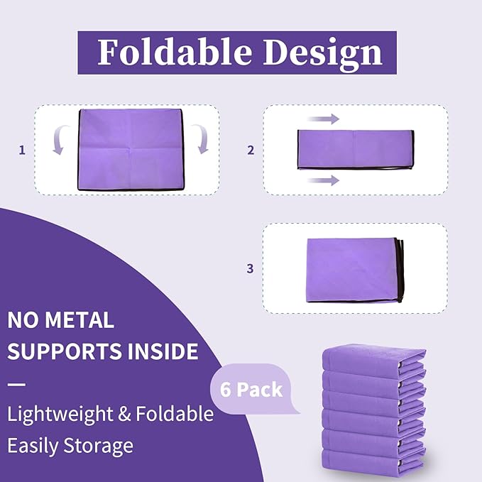 90L Clothes Blanket Storage Bags, 6 Pack Under Bed Storage Bins with Lids, Foldable Closet Organizer with Reinforced Handles for Clothing, Blanket, Comforters, Bed Sheets, Pillows and Toys, Purple