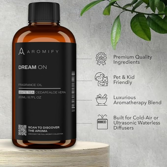 Dream On Diffuser Oil, 6.7 FL Oz, 200 mL, Luxury Hotel Scent Diffuser Oil for Home, Office & Spa, Fragrance Essential Oils for Aromatherapy, Aloe Vera & Cedarwood.