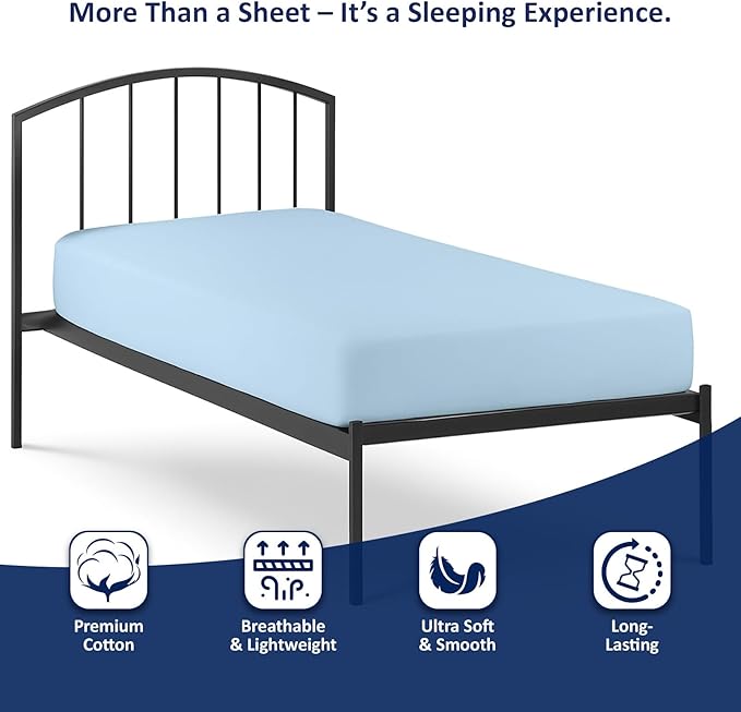 Cot Size Fitted Sheet Only - 400 Thread Count 100% Egyptian Cotton Deep Pocket Sheets - Cot Fitted Sheet 30" x 75" - Light Blue