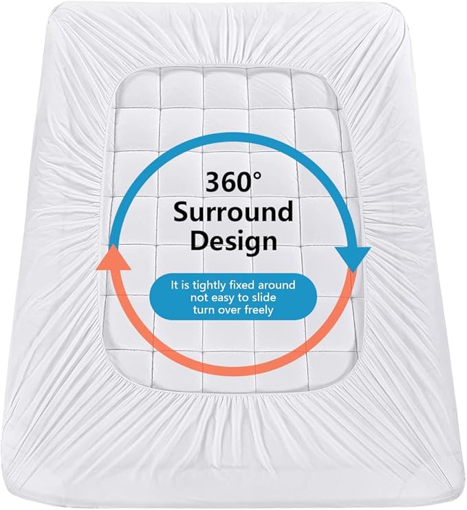 Twin Mattress Pad Cover Top with Stretches to 18” Deep Pocket Fits Up to 8”-21” Cooling White Bed Topper (Down Alternative, Twin Size)