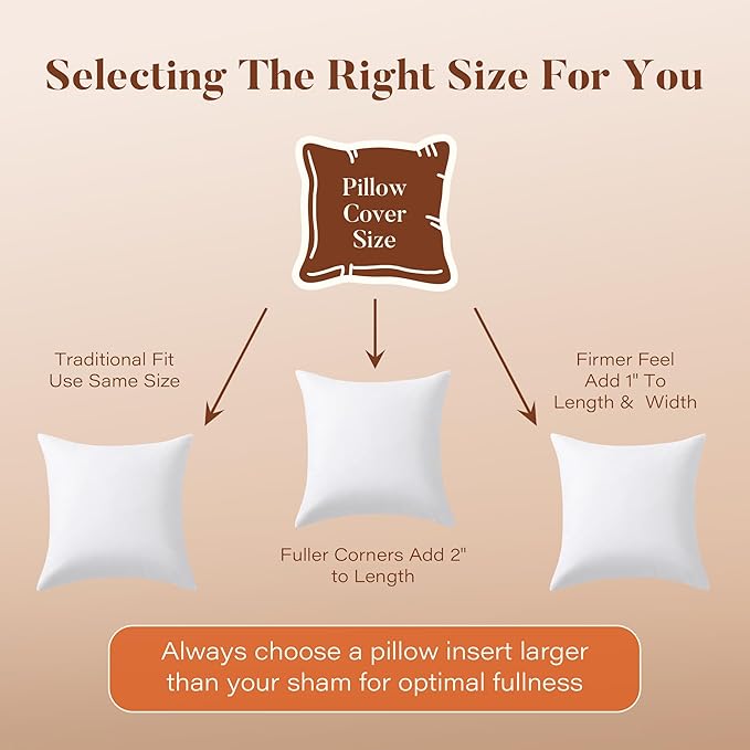 DOWNSTORIA 22x22 Feather Down Pillow Inserts Set of 2, Decorative Pillows with 100% Coton Cover, Throw Pillow for Bed, Couch and Sofa.