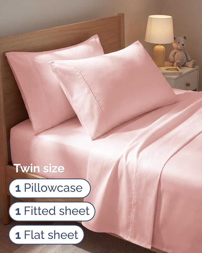 Twin 4 Piece Sheet Set - Comfy, Breathable & Cooling - Hotel Luxury Bedding for Women, Men, Kids, Teens & Children - 1 Flat & 1 Fitted Sheet & 2 Pillowcases w/ Deep Pockets - Wrinkle Free - Baby Pink