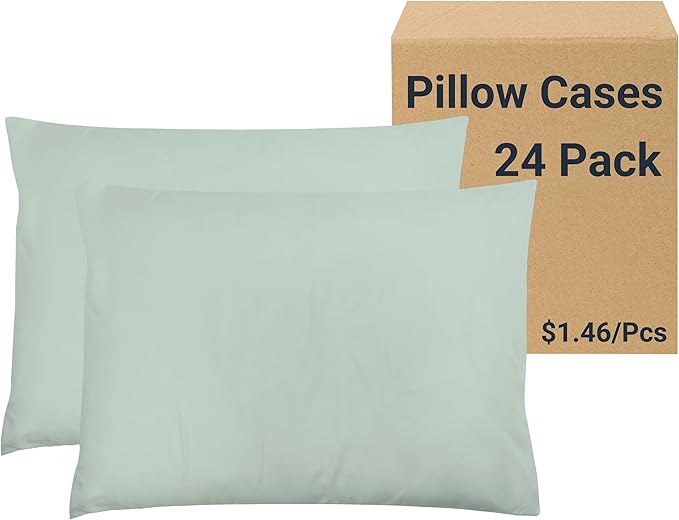 ZPECC Pillow Cases Bulk 24 Pack - Standard Pillowcases with Envelope Closure, Soft Brushed Microfiber Pillow Cover for Hotel Airb&bs Hospital Bedding Essential, Celadon