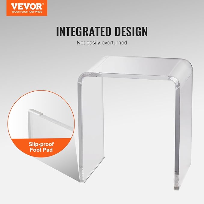 VEVOR Acrylic Side Table, U- Shaped Coffee Table, Clear Acrylic End Table with Waterfall Edges for Drink, Food, Snack Used in Living Room & Bedroom