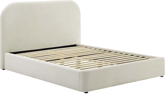 Modway Keynote Modern King Size Bed Frame with Curve Shaped Headboard in Alabaster, Upholstered Performance Velvet King Platform Bed, Soft Cloud Bed Frame, No Box Spring Needed