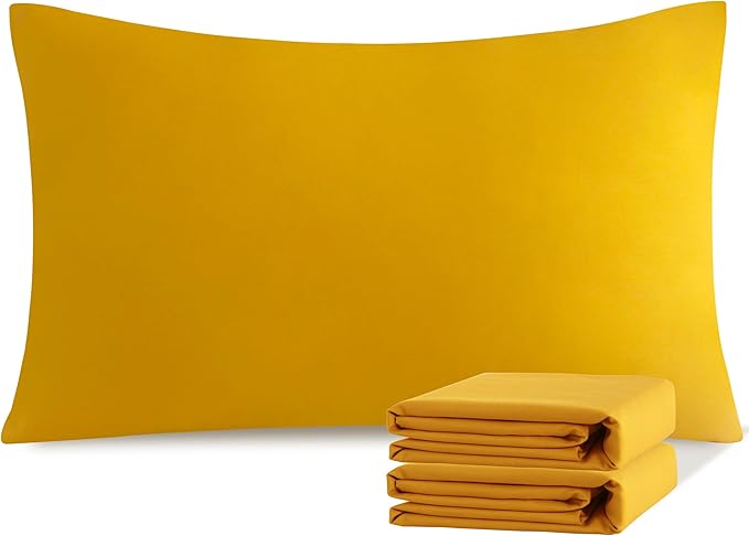 NTBAY Standard Pillowcase Set - 2 Pack Brushed Microfiber 20x26 Pillowcases - Soft, Wrinkle-Free, Fade-Resistant, Stain-Resistant, Ginger Yellow Pillowcases with Envelope Closure - 20x26 Inches