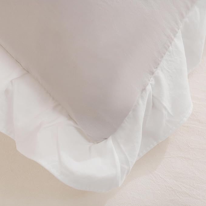 Merryword Beige Pillow Shams Beige and White Reversible King Pillowcases Cute Pillow Cover Set of 2 Soft Shabby Chic Ruffled Pillowcases 2 Pack (King (20''x36''), Beige White)