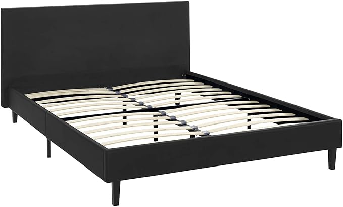 Modway Anya Upholstered Black Faux Leather Full Platform Bed with Wood Slat Support