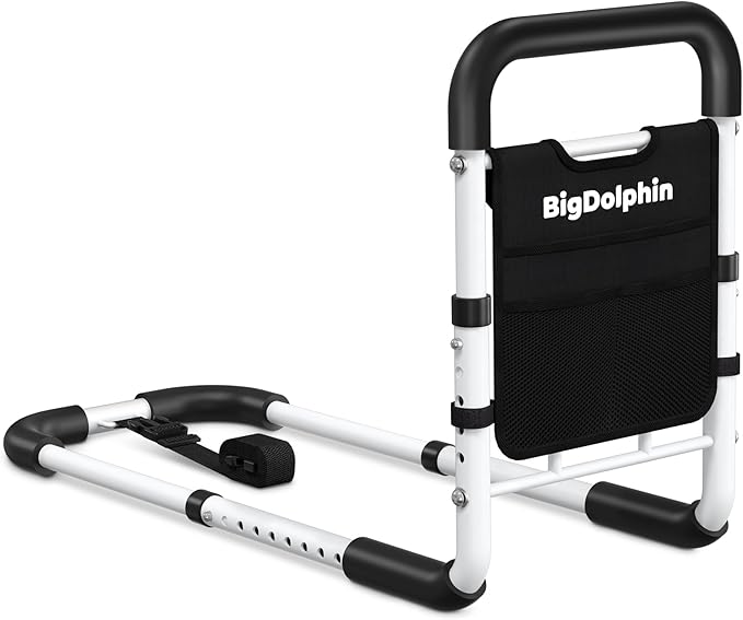 Bed Rails for Elderly Adults Safety - ASTM Approved Adjustable Bed Cane with Non-Slip Ergonomic Handle & Storage Pocket, Bed Railings for Seniors Support 350 LBS, Tool-Free